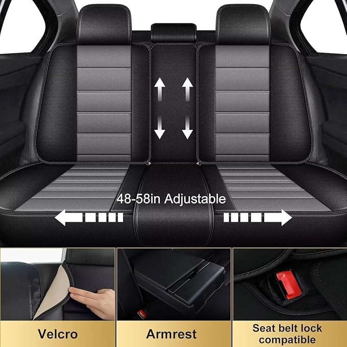 IKABEVEM Car Seat Covers Full Set Fit for Infiniti QX55 2022-2025 2026: 5 Seats Auto Interior Accessories, Faux Leather Waterproof Seat Cushions Vehical Cover (Black&Grey) - Image 2