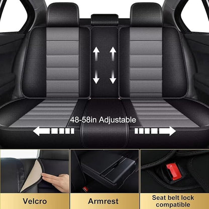 IKABEVEM Car Seat Covers Full Set Fit for Infiniti QX55 2022-2025 2026: 5 Seats Auto Interior Accessories, Faux Leather Waterproof Seat Cushions Vehical Cover (Black&Grey) - Image 2