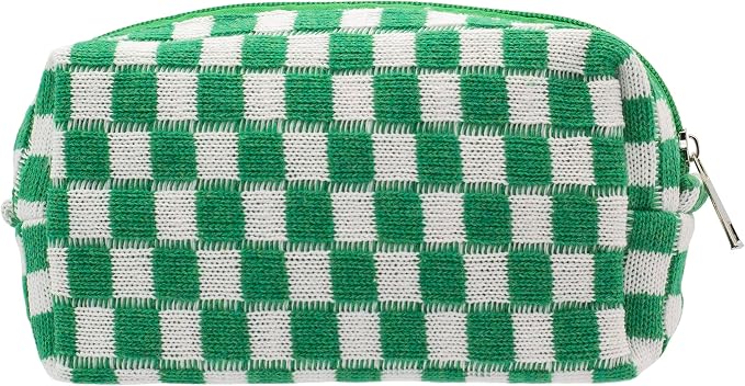 PAZIMIIK Checkered Makeup Bag for Purse, Small Travel Cosmetic Pouch,Green | Cute Zipper Makeup Organizer for Women, Travel Essentials, Toiletries, Makeup Brushes, Beauty Accessories&Bridesmaid Gifts by PAZIMIIK