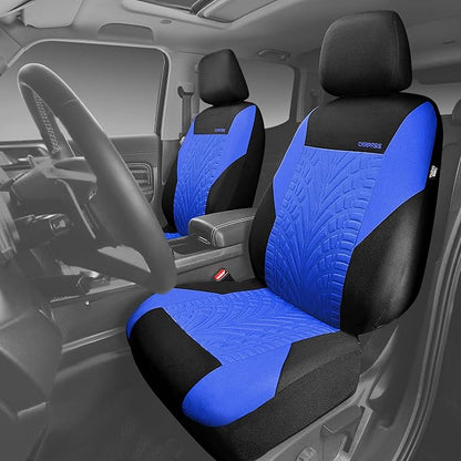 CAR PASS Car Seat Covers Two Front Only for Car, 3D Tyre Print Automotive Interior Covers, Airbag Compatible, Quick Setup Universal Fit Seat Covers for Car, Truck, SUV(Black and Blue) - Image 4