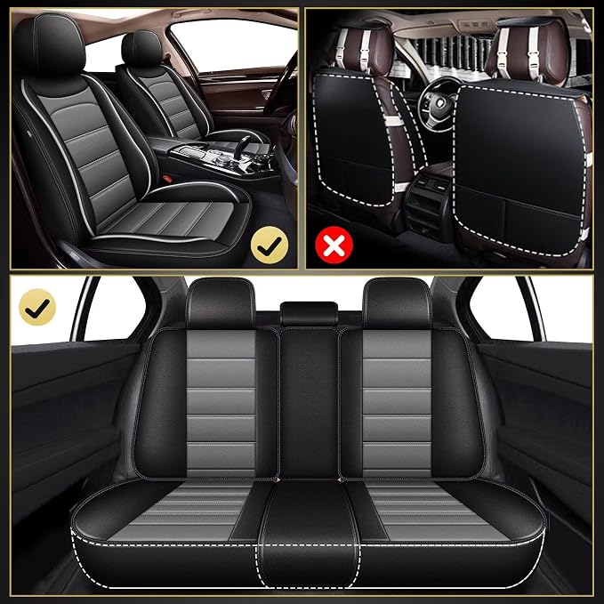 IKABEVEM Car Seat Covers for Mazda Mazda 6 2010-2021 Full Set(5 Seats) | Luxury Fuax Leather, Waterproof, Airbag Compatible, Easy to Install, Scratch‑Resistant Seat Protection,Black&Grey - Image 6
