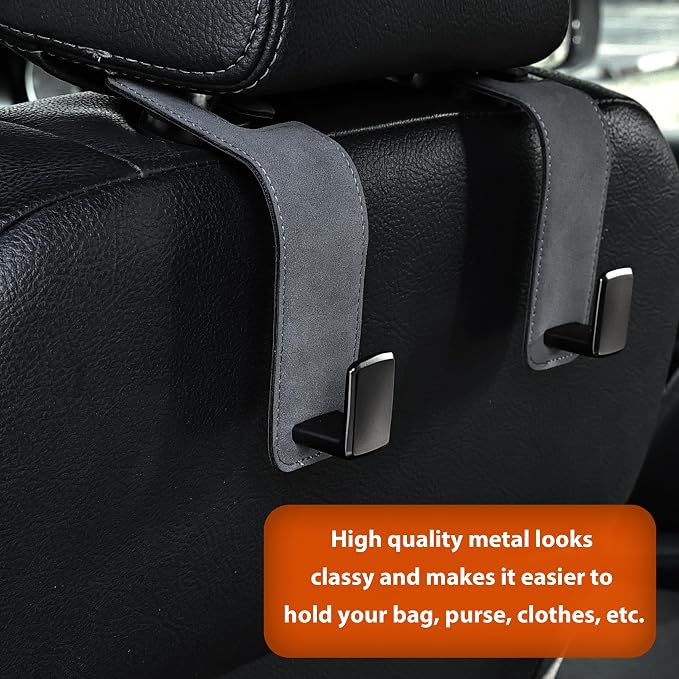 Heavy-Duty Car Headrest Hooks Holds 44lb Suede & Metal Hangers for Bags | Universal Fit for Cars/Suv/Trucks, 2-Pack, Hang Grocery Bag Handbag Purses Coat Water Bottle, Seat Back Organizer，Grey - Image 2