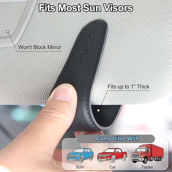 Magnetic Leather Sunglass Holder for Car, Eyeglasses Clip for Visor(Black) | Fits Different Size Eyeglasses, Securely Clips Sunglasses on Car Visor, Car Interior Accessories - Image 5