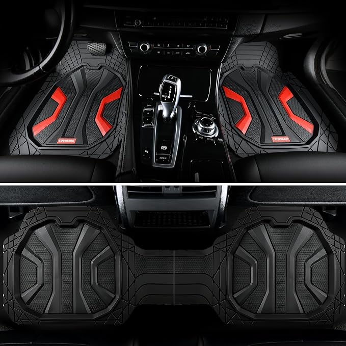 Coverado Car Mats Full Set, Car Floor Mats All Weather, Deep Dish Waterproof Floor Mat, Trim to Fit Automotive Car Mats, Universal Weather Mats for Cars SUV Trucks Sedans Vans (3Pcs,Black&Red) - Image 9