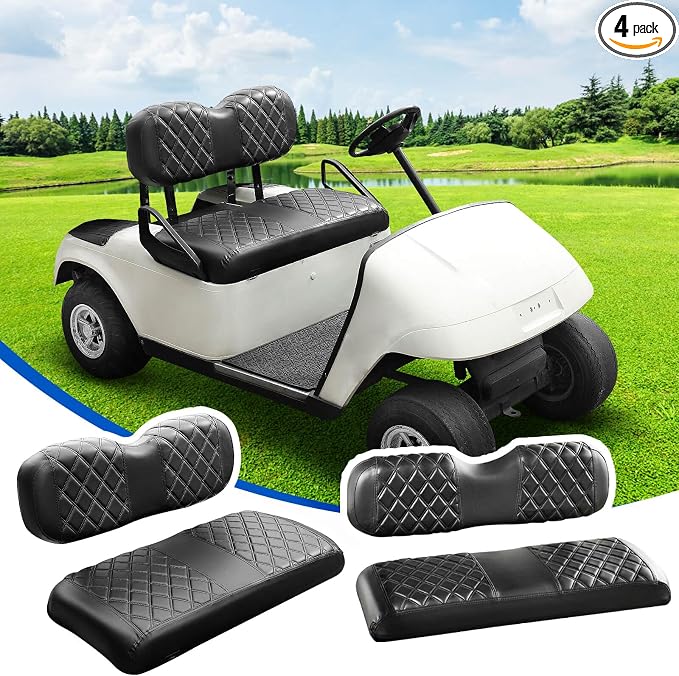 NOKINS Golf Cart Seat Covers 4 Piece Fits EZGO Freedom TXT-T48 2014+ | Front and Rear Seat Vinyl Covers, Golf Cart Accessories, No Staples(Black&Black Stitch) by NOKINS-GolfCartPartsFactory