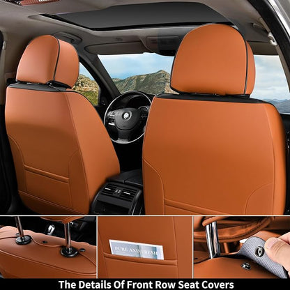 Coverado Car Seat Covers Full Set, Car Seat Protector Car Seat Cushion, Nappa Leather Seat Covers for Cars, Front and Back Seat Protectors Cushions Universal Fit for Most Cars Vehicles(Brown&Black) - Image 2