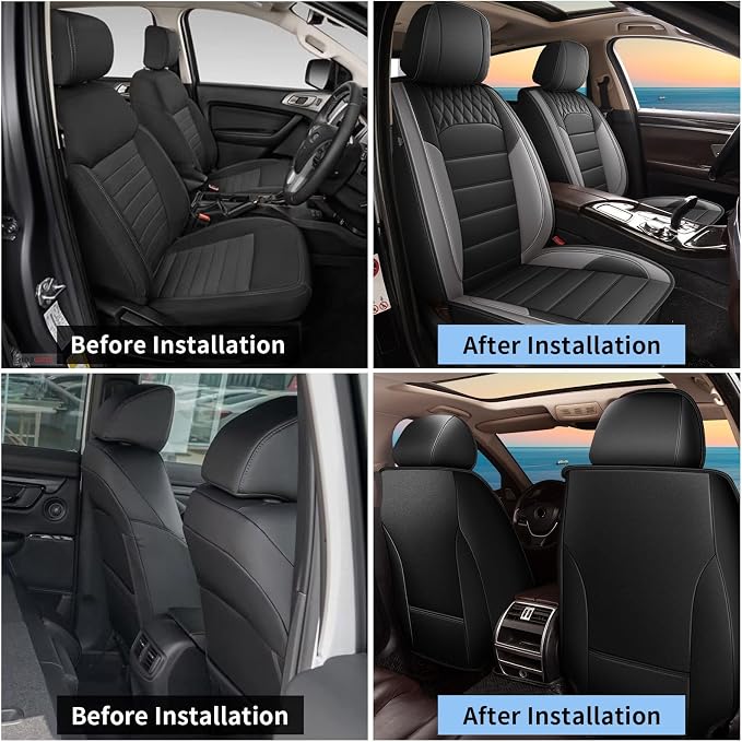 Car Seat Covers Fit for Mazda Mazda 6 2010-2021 Front Set | Faux Leather Waterproof Automotive Seat Protectors,Compatible with Airbags,Easy to Install,2 Seats Grey - Image 7