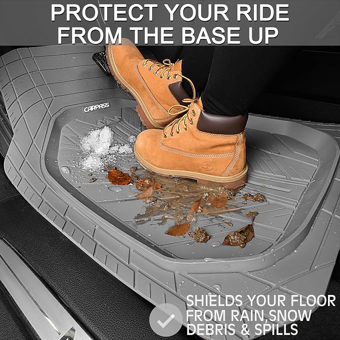 CAR PASS Deep Dish Rubber Floor Mats for Cars Full Set,Heavy Duty Car Mats,Universal Waterproof Trim-to Fit Automotive Floor Mats for Truck Van SUV, Durable All-Weather Car Mats 3-Piece (Light Gray) - Image 5