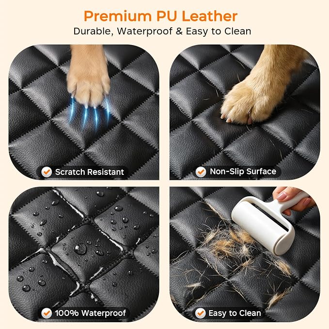 URPOWER Dog Car Seat Cover for Back Seat, Waterproof PU Leather | Non-Slip, Scratch-Resistant Rear Bench Seat Protector for Dogs, Easy to Clean, for Midsize Cars and Midsize SUVs - Image 2