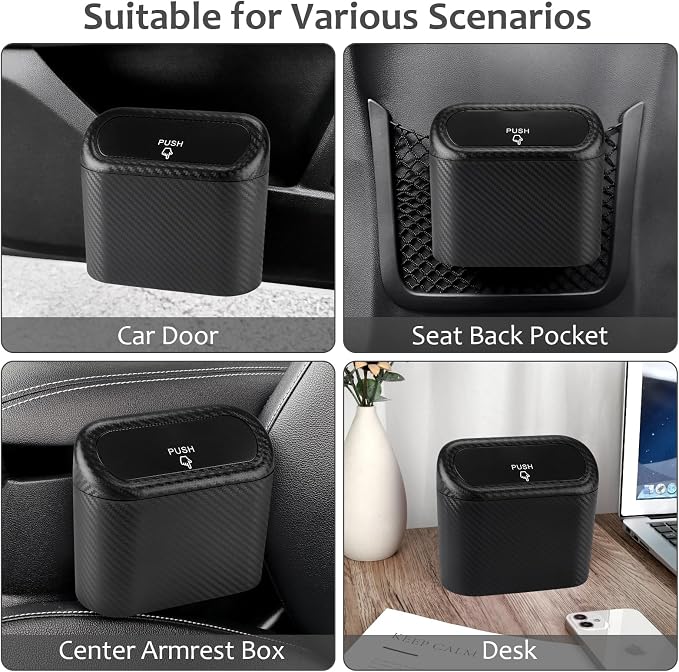 Accmor Car Trash Can with Lid, Mini Vehicle Trash Bin Portable Car Dustbin Garbage Organizer Holder with One Roll Trash Bag, Small Hanging Leakproof Auto Storage Bag Container (Carbon Fiber) - Image 7