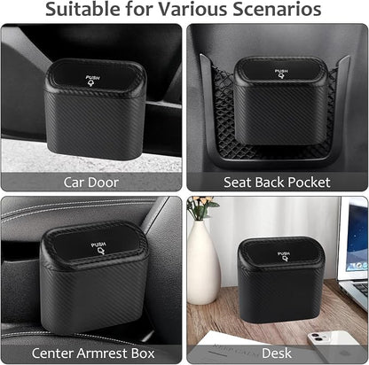 Accmor Car Trash Can with Lid, Mini Vehicle Trash Bin Portable Car Dustbin Garbage Organizer Holder with One Roll Trash Bag, Small Hanging Leakproof Auto Storage Bag Container (Carbon Fiber) - Image 7