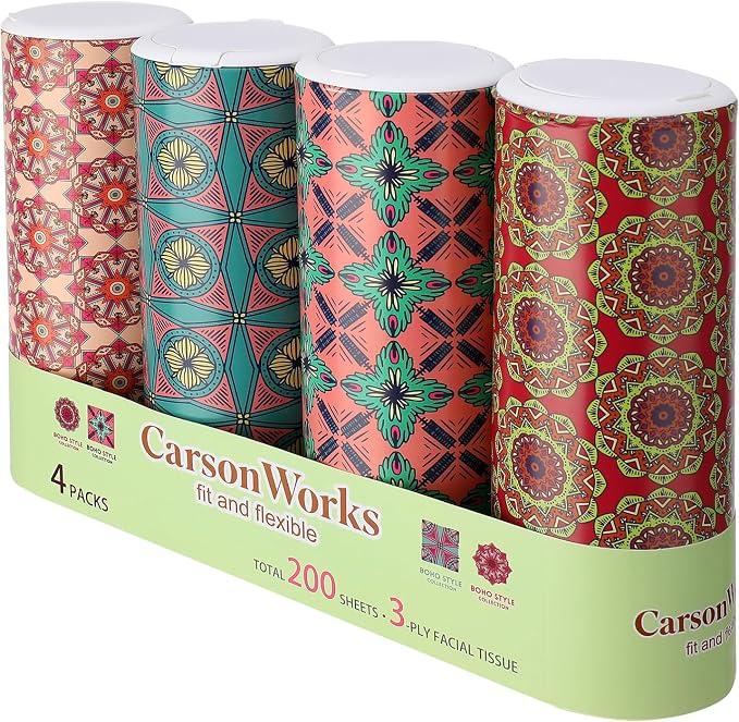 Carson Works Car Tissues Holder 4 Packs Round Car Tissues Cylinder Fit for Car Cup Holder, Home Small Tissue Dispenser with Facial Tissues for Travel Car Bathroom Office by CarsonWorks