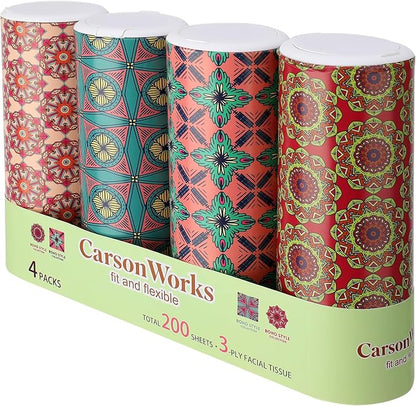 Carson Works Car Tissues Holder 4 Packs Round Car Tissues Cylinder Fit for Car Cup Holder, Home Small Tissue Dispenser with Facial Tissues for Travel Car Bathroom Office by CarsonWorks