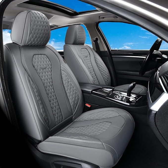 Coverado Seat Covers, Car Seat Covers Front Seats, Gray Car Seat Cover, Waterproof Car Seat Covers, Car Seat Cushion, Front Car Seat Covers Leatherette Car Seat Protector Universal Fit Most Cars by COVERADOAUTO