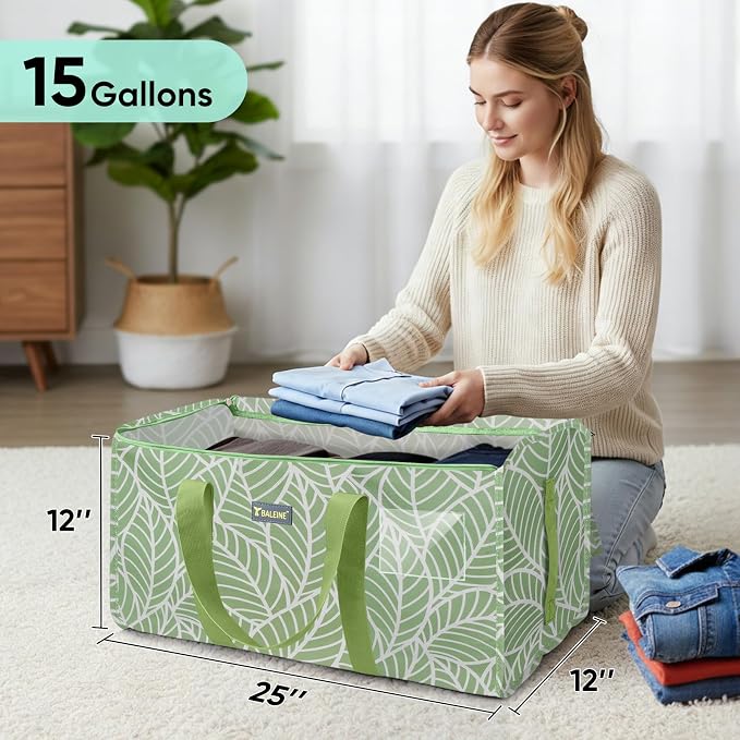 BALEINE Extra Large Storage Tote with Zippers & Carrying Handles, Heavy-Duty Oxford Fabric Moving Bags for Laundry, Space Saving, Storage, Antique Foliage - Image 4