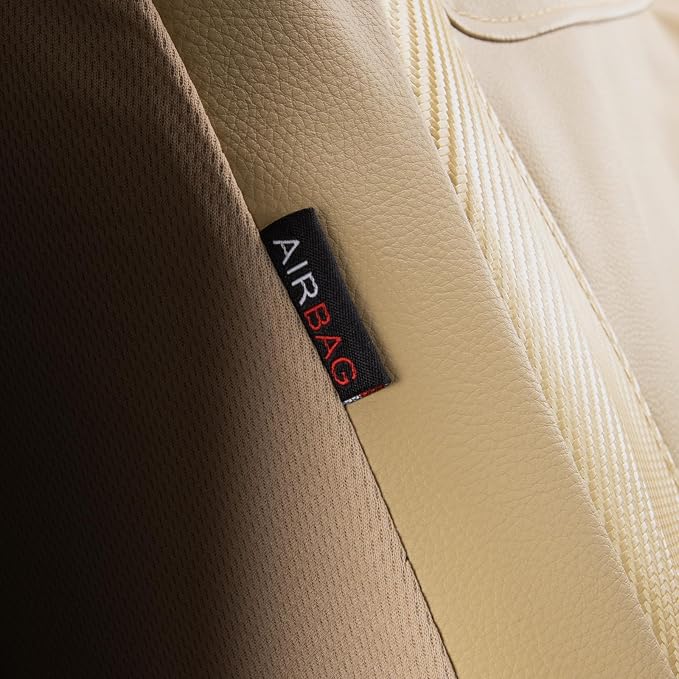 Flying Banner car seat Covers Protects Water Proof Faux Leather Carbon Fiber Fronts Golden Beige (Beige Golden, Front Pair) - Image 6