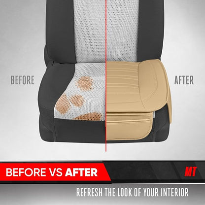 Motor Trend Seat Covers for Cars Trucks SUV, Faux Leather Beige Padded Seat Covers with Storage Pockets, Premium Interior Car Seat Cover, 2 x Front Seat Covers - Image 6