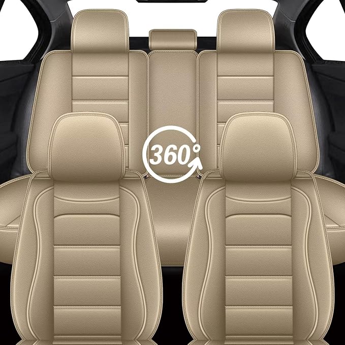 IKABEVEM Car Seat Covers Fit for Acura RDX 2007-2025 2026: Full Set Luxury Leather Automotive Seat Covers, Car Seat Protector(5 Seats, Beige) - Image 7