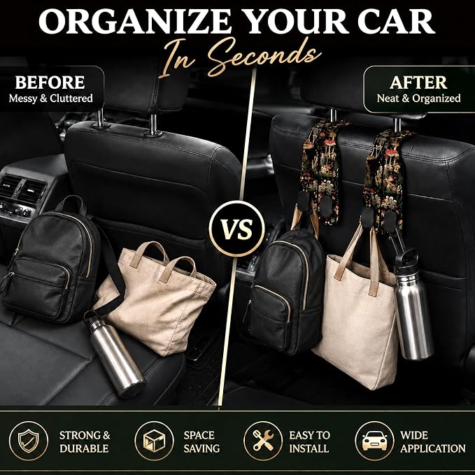2 Pack Sea Turtle Car Headrest Hooks for Purse Bag Seat Back Hanger | Sea Turtle Car Accessories Metal Hook,Ocean Gifts for Women Men,PU Leather Double Hook for Backseat Organizer - Image 6