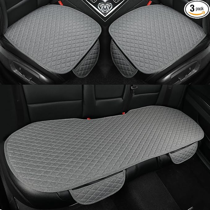 West Llama Linen Car Seat Covers,Bottom Seat Covers for Cars Include 1 Pair Front Driver Seat Pad Mat and 1 Rear Bench Cover Universal Fits 90% Vehicles,SUVs,Cars,Sedans(3Piece-Gray) by WESTLLAMA