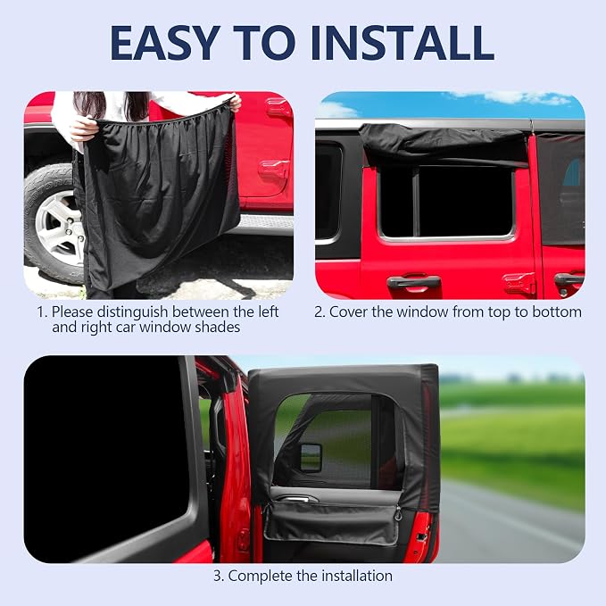 sukemichi Side Car Window Sunshades for Jeep Wrangler JK JL Gladiator JT Accessories, 2 Pcs Rear Window Sun Shade Privacy Full Covers/Half Shade for Jeep Wrangler, Window Curtains for Baby Protection - Image 5