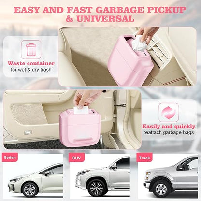 1 Pack Car Trash Can with Lid, Built-in Storage Garbage Bag, Pink | Leakproof Car Door Trash Can with Hook, for women, 30pcs Trash Bags, Mini Automotive Garbage Bin for Vehicle, Office, Home - Image 7