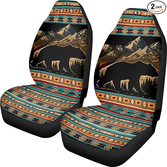 Two Front Car Seat Covers Forest Bear Navajo Bear Automotive Car Interior Covers Vehicle Cushion Seat Cover Set Universal Fit for Cars Trucks and SUVs by TOADDMOS