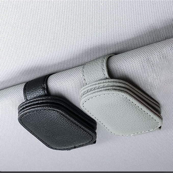 Leather Sunglasses Holder for Car Sun Visor, Eyeglass Hanger Clip Magnetic for Vehicle Sunglasses Hanging Ticket Card Clip, for Different Eyeglasses, Black, 2Pack | Eyeglass Hanger Clip, Magnetic, Ticket Card Clip, Different Eyeglasses - Image 4