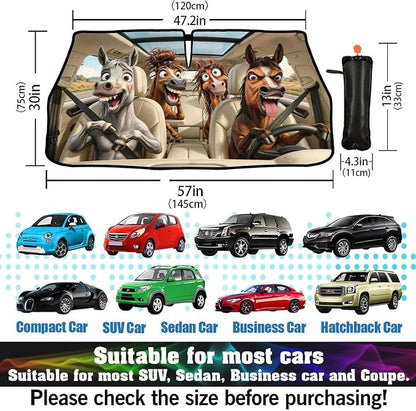 Socira Funny Horse Car Windshield Sun Shade Umbrella Foldable Sunshade | for Front Window Auto Windshield Sunshade Covers Horse Car Accessories Protect from Sun Rays Heat Gifts 57'' X 30'' - Image 3