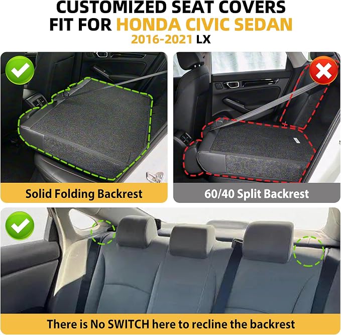 Lolcar Custom Fit Civic Seat Covers for Honda Civic Sedan 2016 2017 2018 2019 2020 2021 LX(Not for LX-P) - 5-Seats Leather Full Set ，Burgundy(Solid Rear Seatback - No Rear Armrest) - Image 2