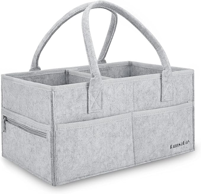 Runsabay. Nursery Basket-Baby Diaper Caddy Organizer for Changing Table-Portable Holder Tote Bag-Car Organizer with Removable Divider-Best Shower Gift Basket for Newborns Registry- Grey & Large Size by Runsabay
