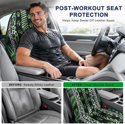 Car Seat Towel Cover for Front Seat, 1Pc Sweat Absorbent Car Seat Protector with Non-Slip Backing, Waterproof Towel Car Seat Cover for Runners, Gym, Swimming, Beach, Pets, Green Jungle Paws - Image 4