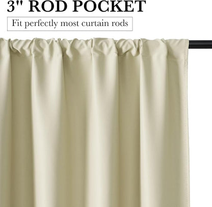 RYB HOME 100% Blackout Short Curtains for Small Window, Thermal Insulated | Total Room Darkening, Noise Reducing, Curtains for Kitchen Bathroom Basement, W34 x L48, Beige, 2 Panels - Image 3
