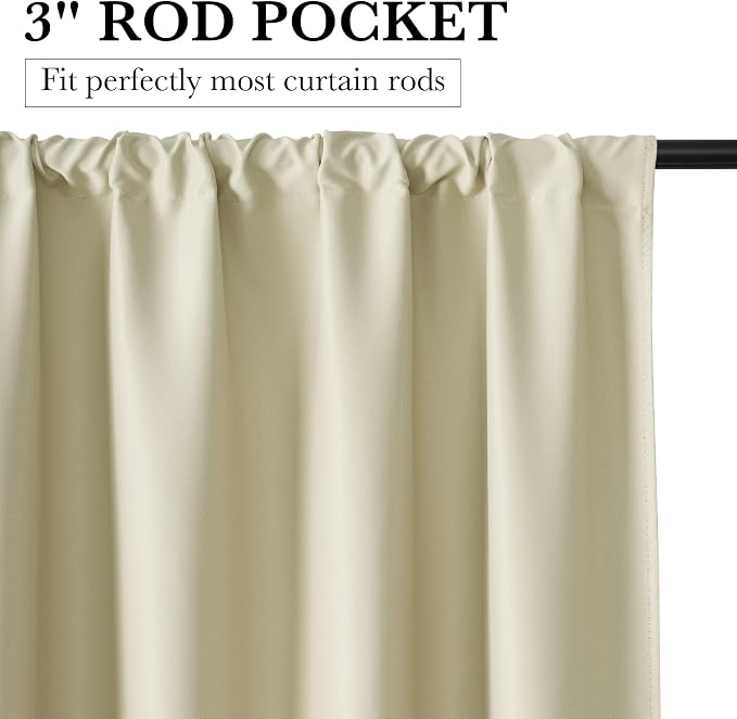 RYB HOME 100% Blackout Short Curtains for Small Window, Thermal Insulated | Total Room Darkening, Noise Reducing, Curtains for Kitchen Bathroom Basement, W42 x L36, Beige, 2 Panels - Image 3