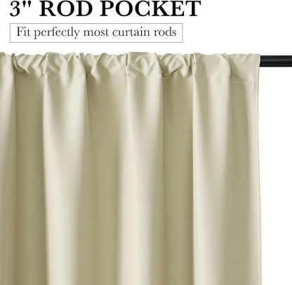 RYB HOME Bedroom Blackout Curtains 63 inches Long, 100% Blackout | Thermal Insulated, Noise Reducing, Curtains for Living Room Nursury, For Sleep, W42 x L63, Biscotti Beige - Image 2