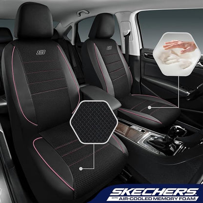 Skechers Air-Cooled Memory Foam Seat Covers,Mesh Thick Car Seat Covers,Piping Leather Car Seat Cover,Airbag Compatible,Automotive Comfort for Most Cars, Vans, Trucks, SUV(Pink, Full Set) - Image 2