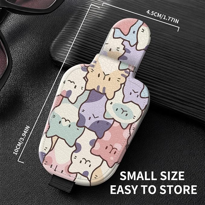 Sunglasses Holder for Car Visor, PU Leather Glasses Clip Organizer, Cute Magnetic Eyeglass Holder for Vehicle Sun Visor, Car Interior Accessory for Women & Men, Pastel Cats - Image 3