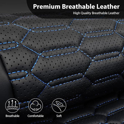 CAR PASS 3D Foam PU Leather Car Seat Covers Front Seats, Blue Faux Leather Front Seat Covers for Car, Universal Fit for SUV Truck Sedan Automotive, Armrest Airbag Compatible,Black and Blue - Image 5