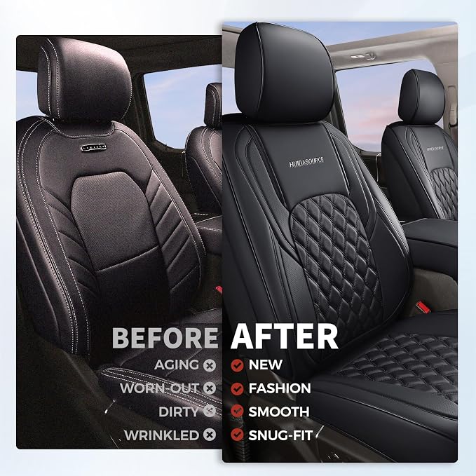 Huidasource 2Door/4Door Wrangler JK Front Seat Covers 2007-2017, Black | Faux Leather Wrangler JK Front Seat Covers 2007-2017, Seat Coushion Covers for Jeep Wrangler Sahara Sport Rubicon - Image 3
