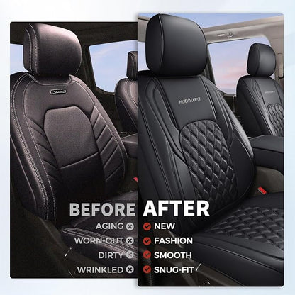 Huidasource 2Door/4Door Wrangler JK Front Seat Covers 2007-2017, Black | Faux Leather Wrangler JK Front Seat Covers 2007-2017, Seat Coushion Covers for Jeep Wrangler Sahara Sport Rubicon - Image 3