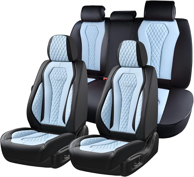 Coverado Auto Seat Covers, Car Seat Covers Full Set, Blue Car Seat Cover, Driver Seat Covers Front Seats Rear Seat Cover, Luxury Car Seat Cushion,Leather Seat Cover Seat Protector Fit for Most Cars by COVERADOAUTO