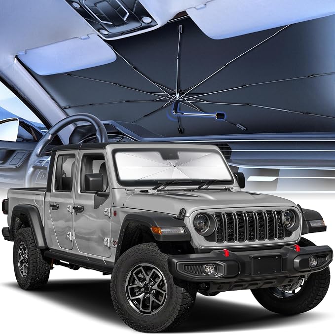 Car Windshield Sun Shade Umbrella, Sunshade for Car Windshield, UPF50+ | Nano Crystal UV Shield，Sun Visor for Car Windshield for Jeep Wrangler/Gladiator, Toyota 4Runner/Land Cruiser(X-Small-55"×24") by Lonyaqui