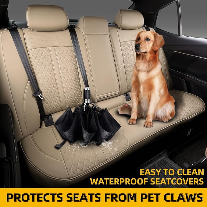 Custom Fit Camry Seat Covers for 2025 2026 Toyota Camry LE SE - Beige | Waterproof Faux Leather Full Coverage, Car Seat Protectors Full Set with Armrest Covers, Airbag Compatible - Image 4