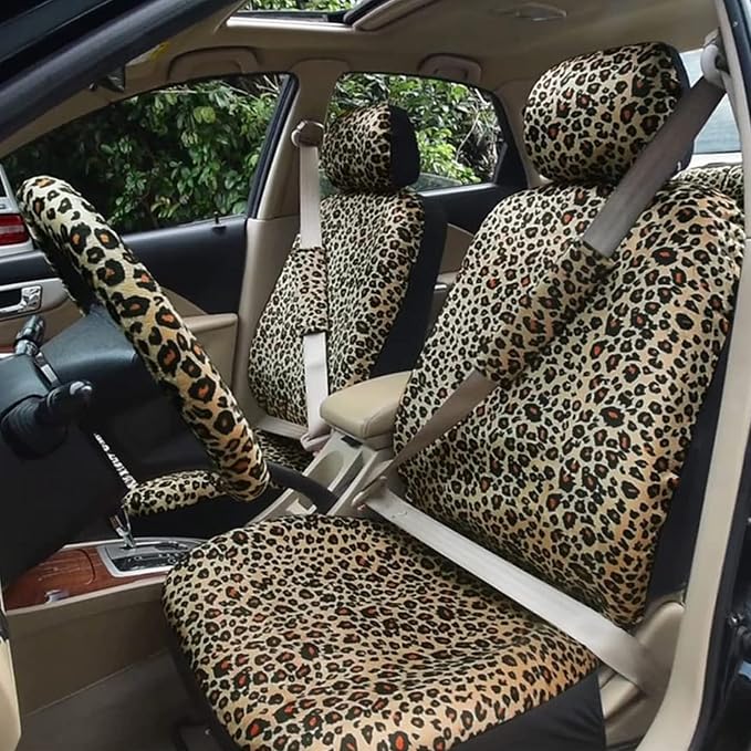 AUTOFAN Leopard Car Seat Covers Full Set with Steering Wheel Cover 2 Seat Belt Pads, Cheetah Print Seat Covers for Cars for Women,Airbag Compatible,Universal Fits for Cars,SUV,Truck - Image 3