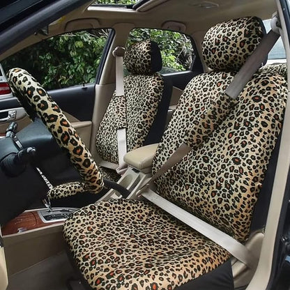 AUTOFAN Leopard Car Seat Covers Full Set with Steering Wheel Cover 2 Seat Belt Pads, Cheetah Print Seat Covers for Cars for Women,Airbag Compatible,Universal Fits for Cars,SUV,Truck - Image 3