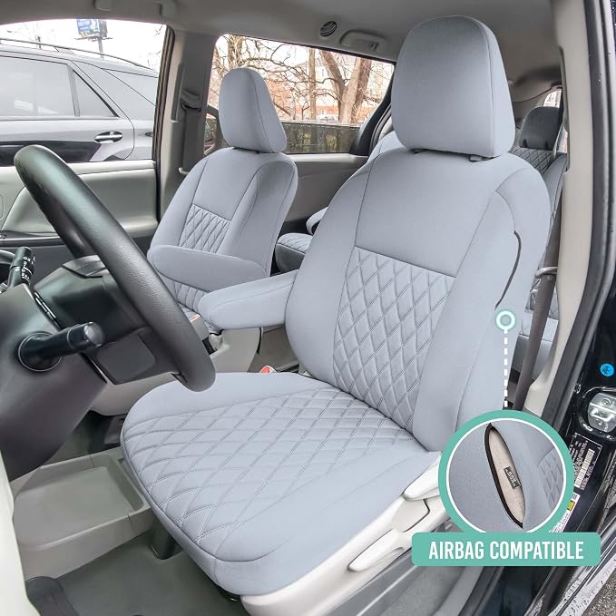 FH Group Custom Fit Car Seat Covers Specifically Made for 2011-2020 Toyota Sienna 7 Seater with Ultraflex Neoprene Water Resistant Automotive Seat Covers - Full Set Solid Gray - Image 4