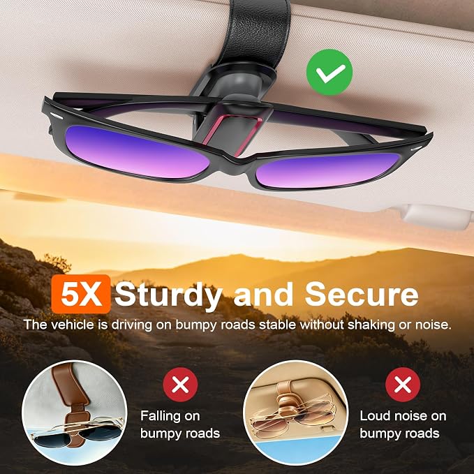 Veharvim Sunglass Holder for Car (2 Pack, One-Handed Operation, Gentle & Secure Hold, Silicone Padded, Universal Fits Sunglass and Car Visor) - Sunglasses Clip for Car Visor (Black & Red, 4 Pack) - Image 6