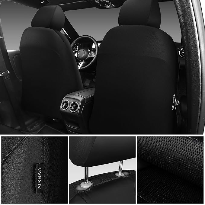 CAR PASS Universal Leather Two Front Seat Covers,Sport seat Covers fits Most Cars, SUVs, Trucks, and Vans Airbag Compatible (Black and Black) - Image 5