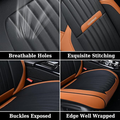 Coverado Car Seat Covers Full Set, Nappa Leather Seat Covers for Cars, Car Seat Protector Car Seat Cushion, Front and Back Seat Protectors Cushions Universal Fit for Most Cars Vehicles(Brown&Black) - Image 7