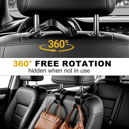 4-Pack Car Headrest Hooks Organizer for Purses Bags Groceries Backpack, 360° Rotation, Black - Image 4